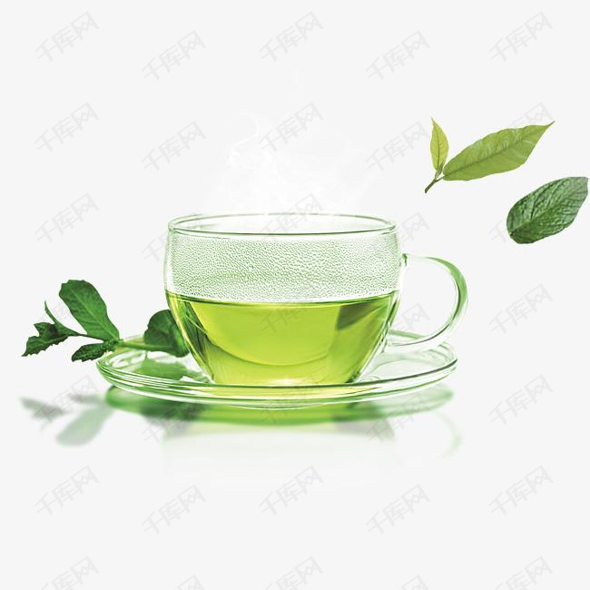 一杯绿茶的素材免抠杯子绿茶叶子卡通