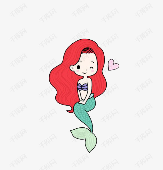 卡通美人鱼的素材免抠卡通人物红发美女美人鱼装饰素材