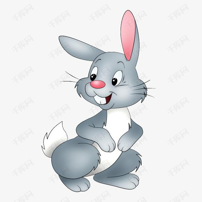 卡通小兔子手绘兔子灰色回头