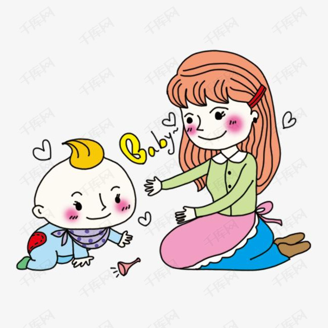 妈妈与宝宝的素材免抠宝宝妈妈卡通手绘