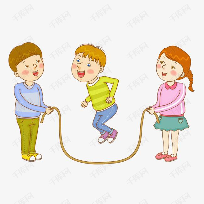 三个小孩玩跳绳