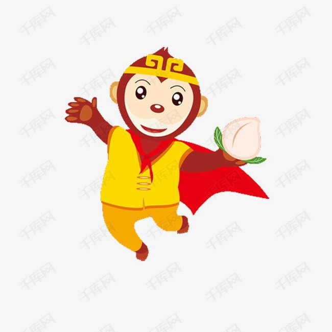 年历上的喜庆卡通小猴的素材免抠西游记孙悟空美猴王齐天大圣卡通桃子