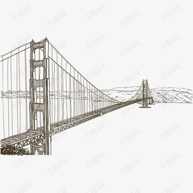 手绘跨海大桥的素材免抠矢量素材跨海大桥手绘大桥景物速写著名建筑