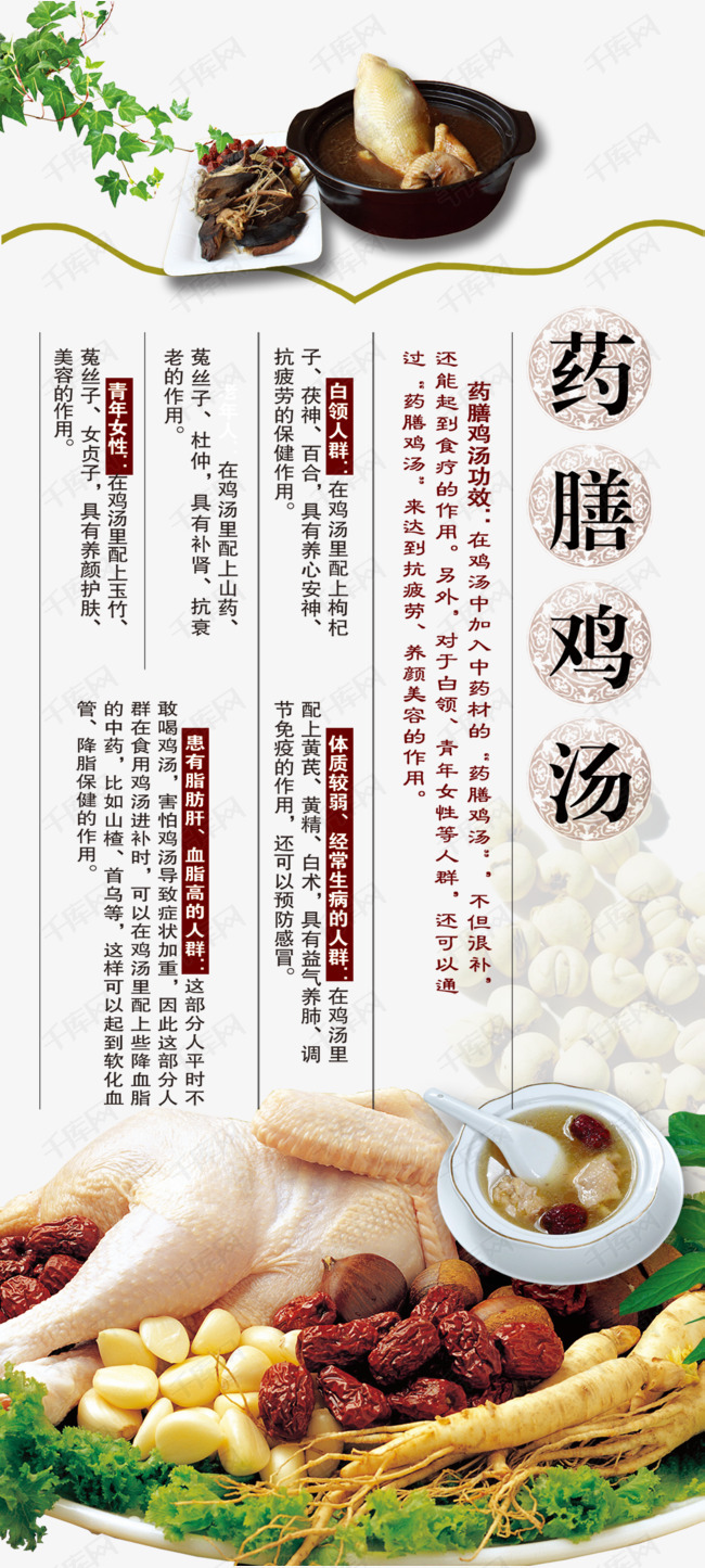 药膳鸡汤的素材免抠养生菜品药膳滋补鸡汤食疗中药调理