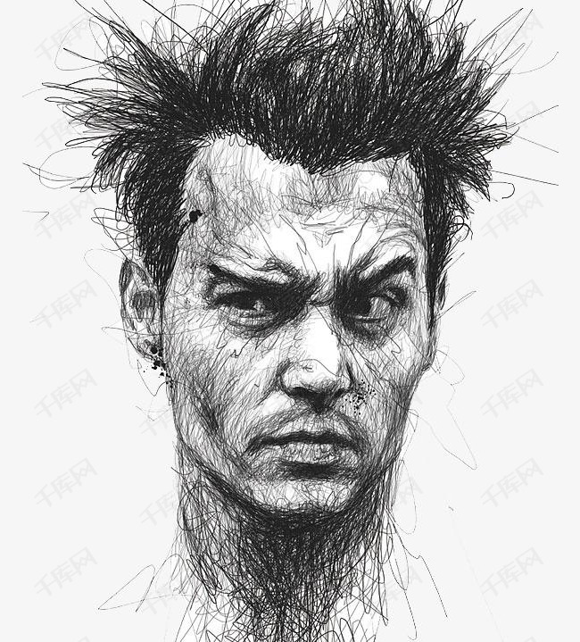 黑白素描头像插画素材图片免费下载_高清png_千库网