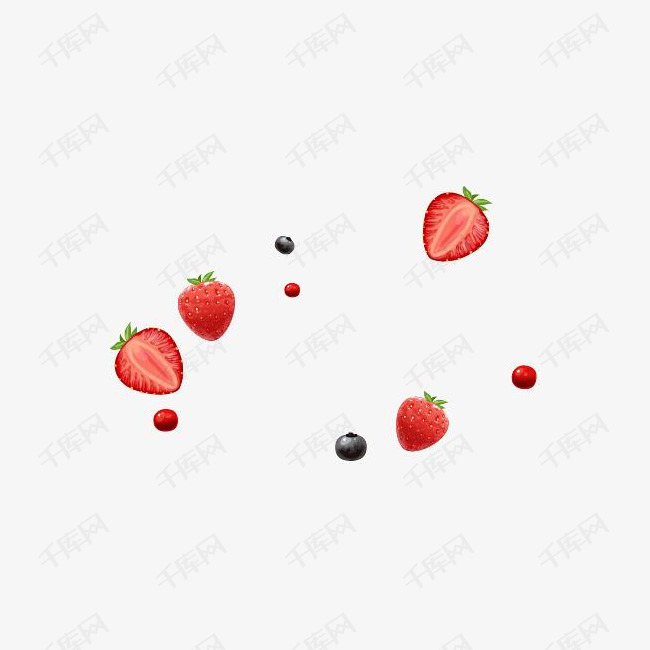 漂浮的草莓的素材免抠卡通手绘红色水果草莓