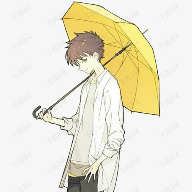 打伞的男生的素材免抠黄色雨伞男生动漫手绘