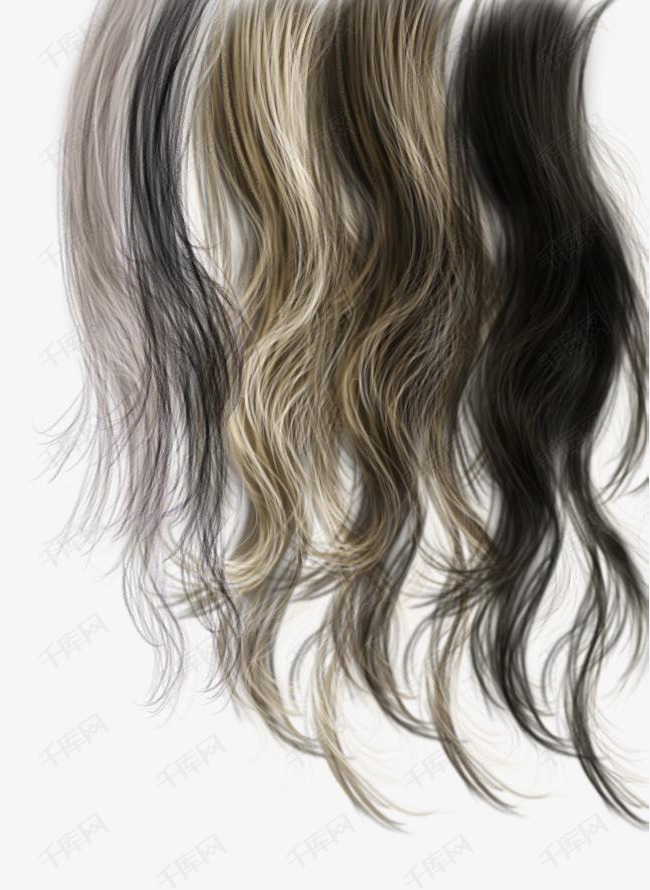 各种颜色头发丝的素材免抠头发丝头发长发褐色黑色金色