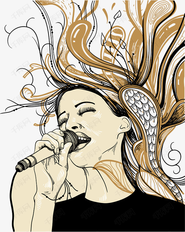 唱歌的美女插画矢量