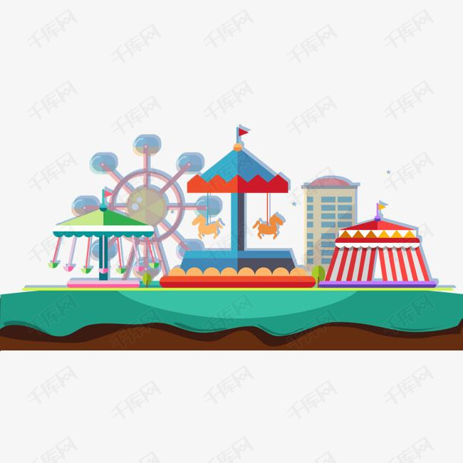 卡通游乐园的素材免抠游乐园游乐设施亲子游儿童娱乐玩耍快乐