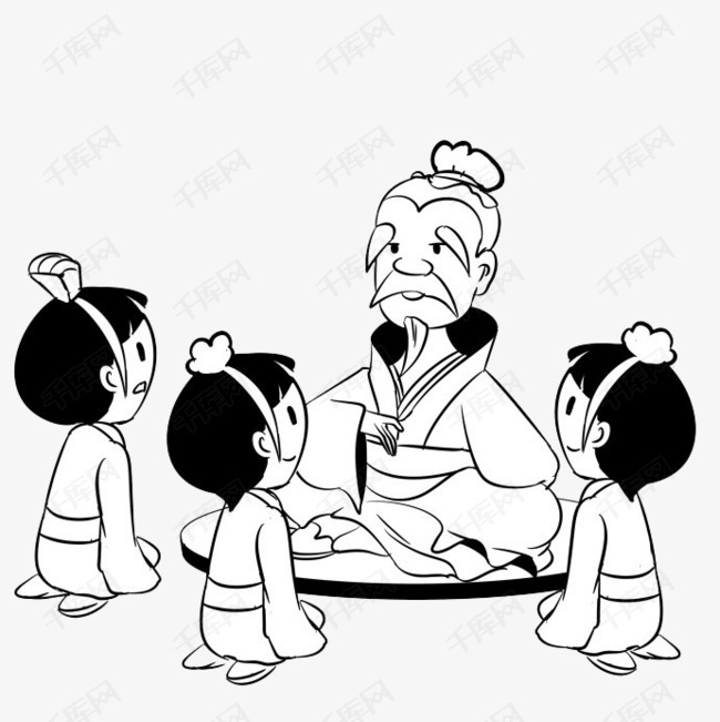 三个男孩的素材免抠卡通简笔手绘黑色的孔子教学