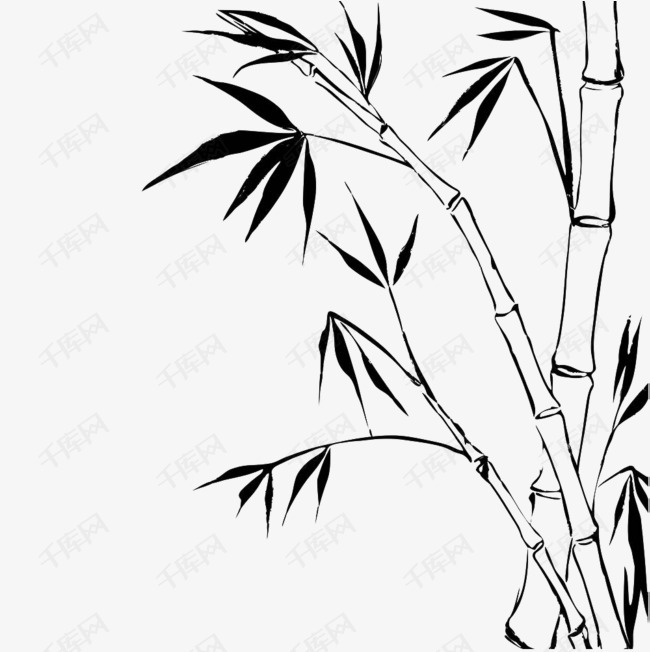 手绘黑色竹子的素材免抠黑色竹节竹子线条手绘竹叶