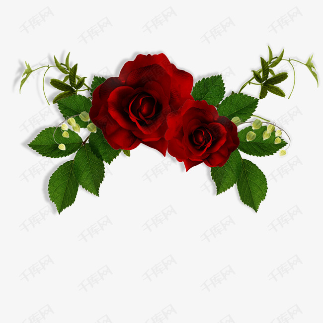 玫瑰花图案的素材免抠玫瑰花红色绿叶情人节