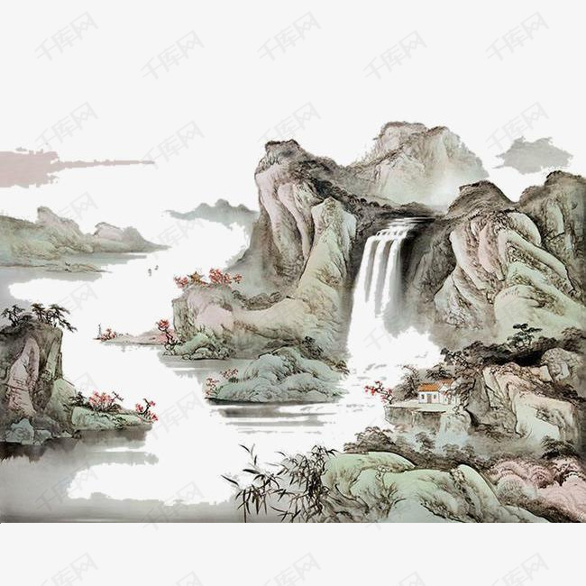 水墨山水画的素材免抠水墨画山水画国画美术水墨路