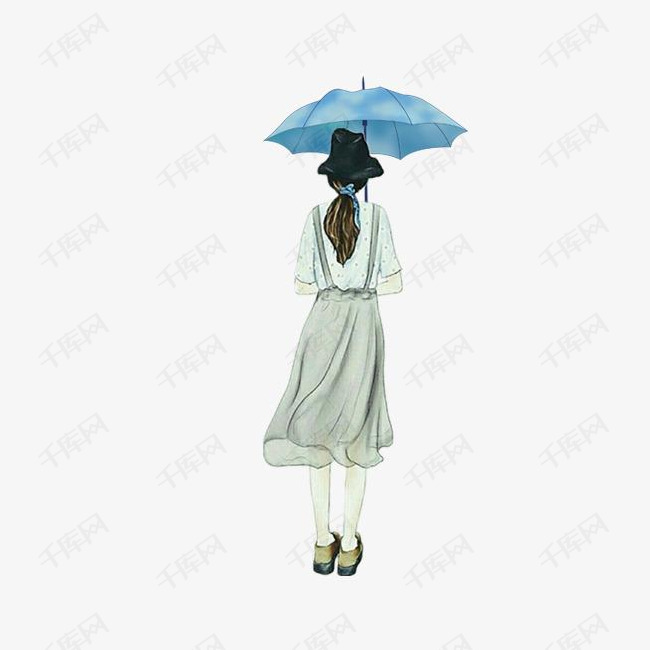 拿着雨伞的女孩的素材免抠拿着雨伞的女孩女孩背影田园风素材小清新