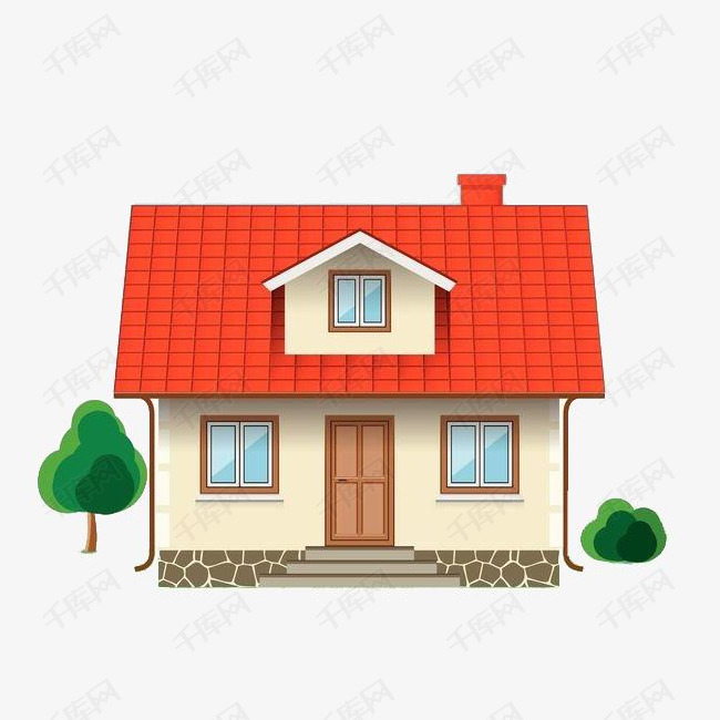一所小房子的素材免抠卡通简笔手绘红色的小屋大树