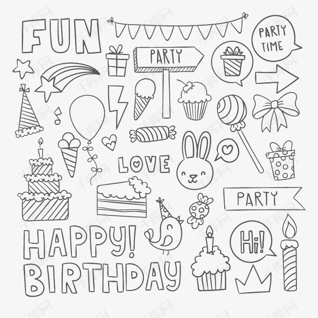 可爱生日派对简笔画素材图片免费下载_高清装饰图案