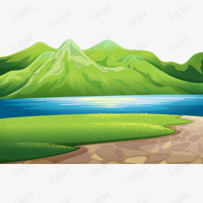 绿山湖畔素材图片免费下载_高清卡通手绘png_千库网