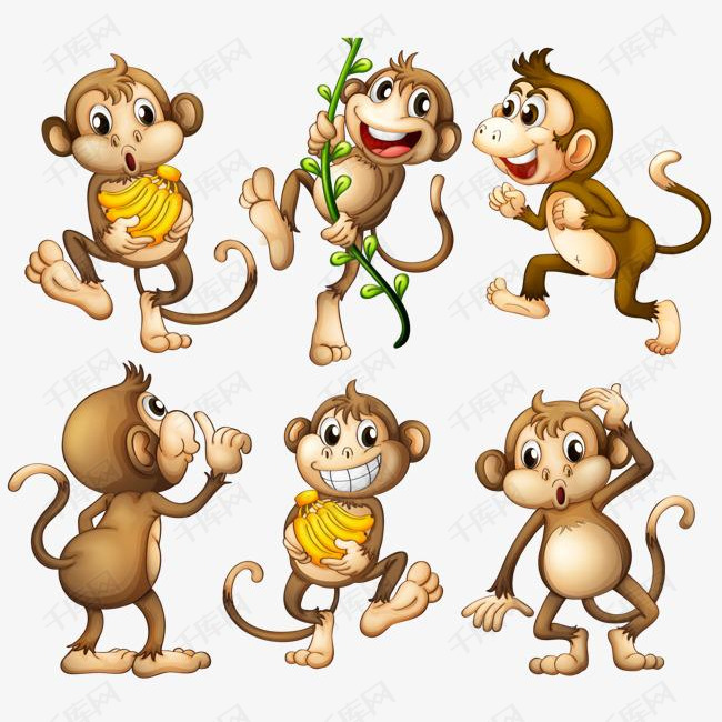 矢量小猴子的素材免抠动物免抠图下载香蕉玩耍装饰藤蔓卡通