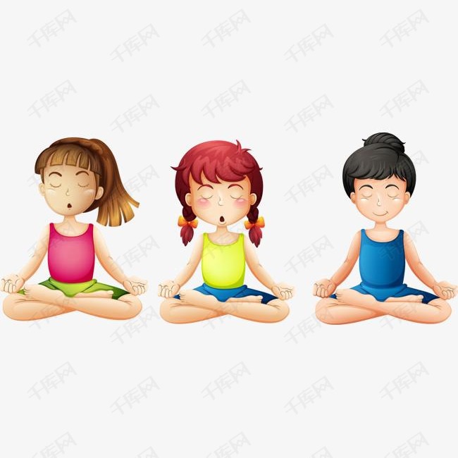 矢量手绘打坐的女孩