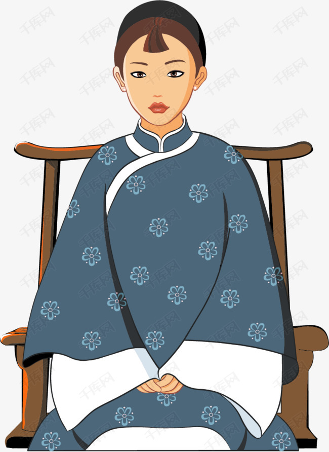 矢量手绘端坐的古典美女
