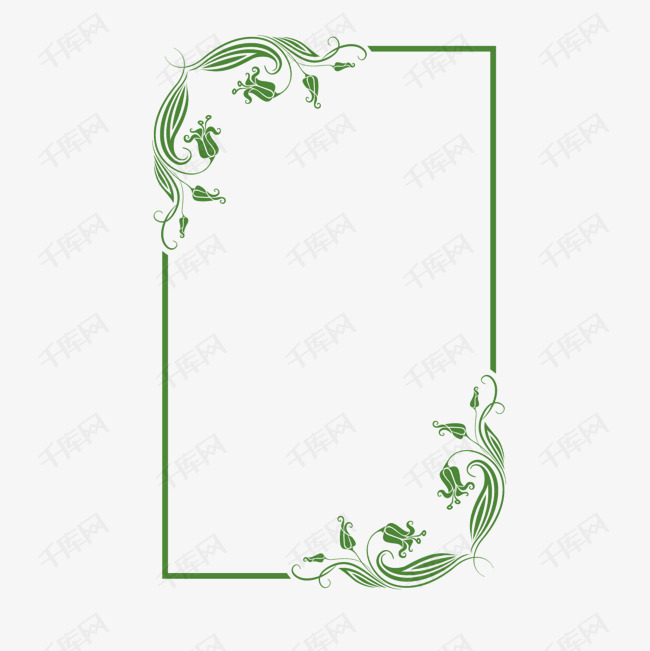 矢量绿色对角花边欧式竖边框