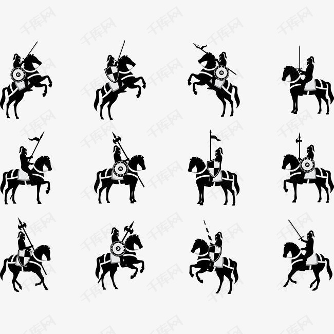 黑色战士骑马的素材免抠黑色战士兵器骑马马尾盾牌
