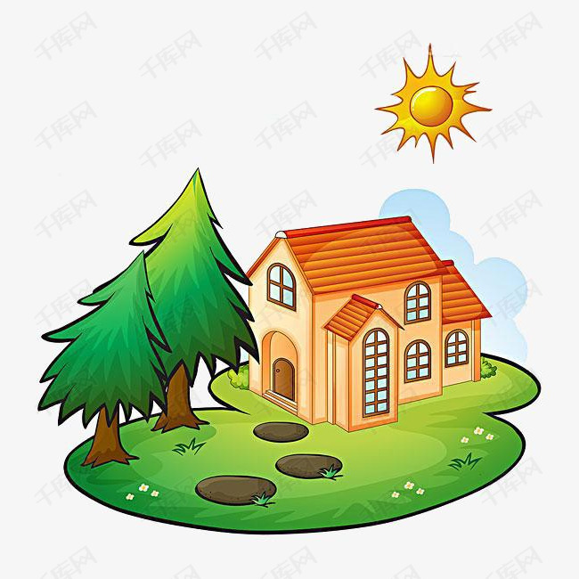 卡通房子素材的素材免抠卡通房子素材太阳树