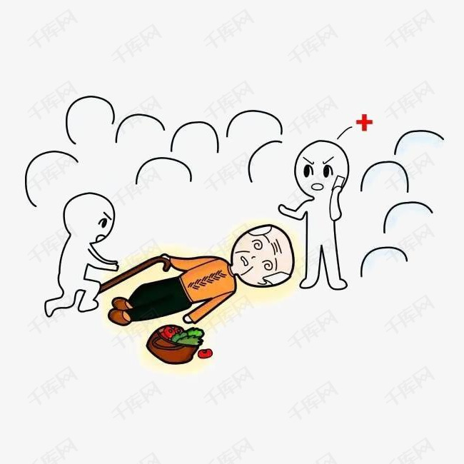 卡通围观晕倒的老人