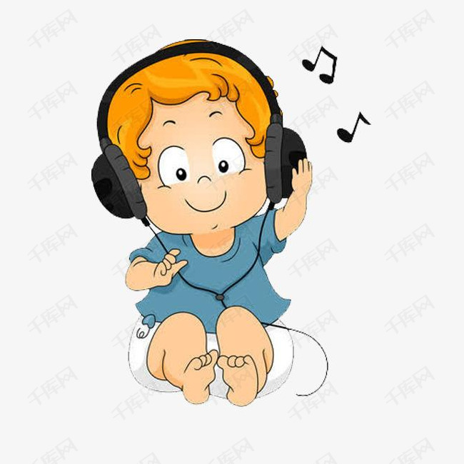 听音乐的小孩的素材免抠黄色的耳机可爱的漂亮的卡通手绘