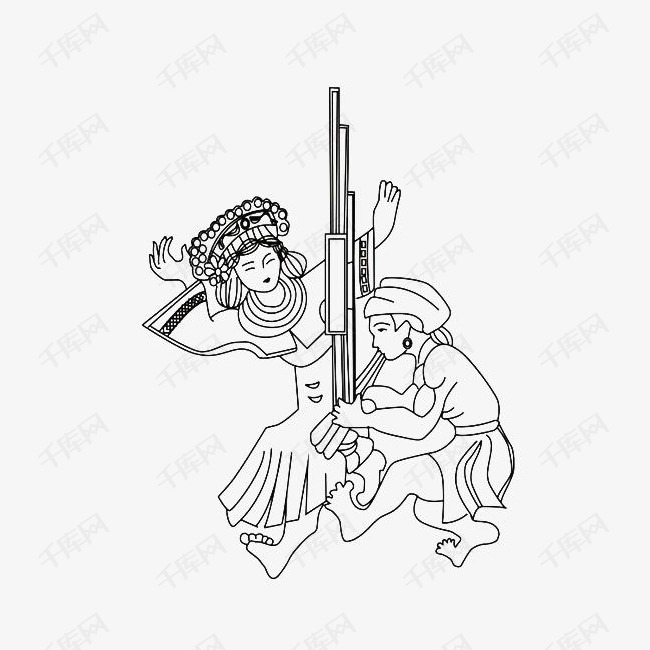 黑色线条画芦笙舞的素材免抠线条画芦笙芦笙舞插图苗族少数民族