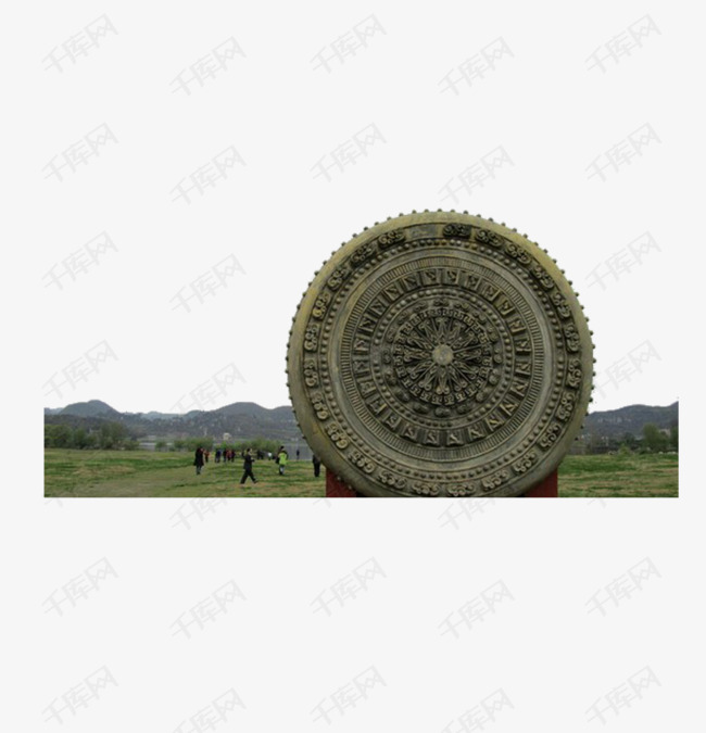自然风景的素材免抠装饰艺术唯美铜鼓素材绿色壮族铜鼓