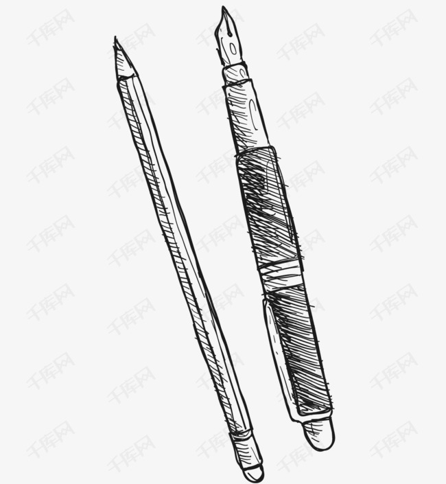 钢笔和铅笔的素材免抠素描黑色简笔一支钢笔铅笔