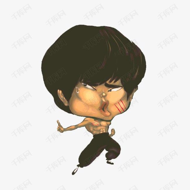 夸张大头李小龙卡通造型的素材免抠夸张大头李小龙卡通造型漫画中国