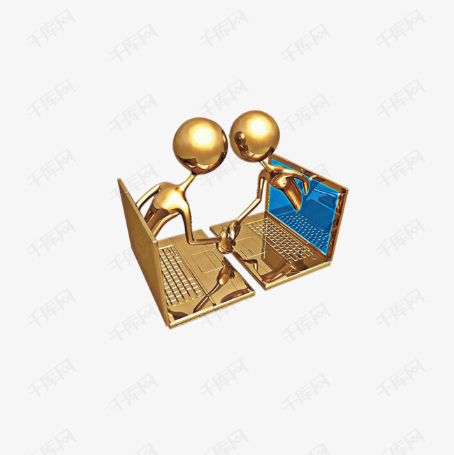 金色互联网合作愉快小铜人握手素材图片免费下