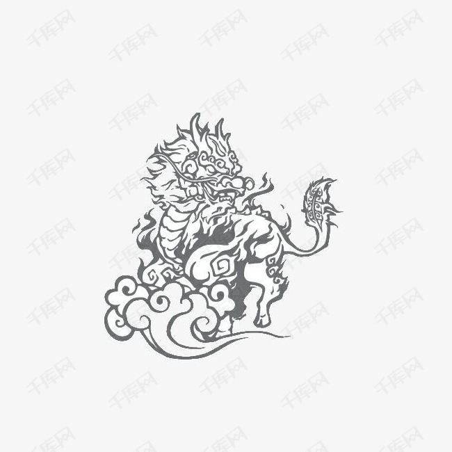 国画白描麒麟的素材免抠国画麒麟白描神兽水墨麒麟