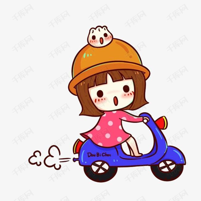 骑电车的女孩的素材免抠卡通女孩png素材
