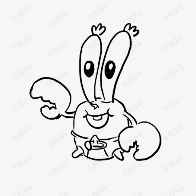 黑白线条版小时候的蟹老板的素材免抠卡通海绵宝宝蟹老板螃蟹可爱动物