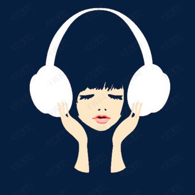听音乐的小女孩的素材免抠卡通透明毛发小女孩爱音乐听音乐