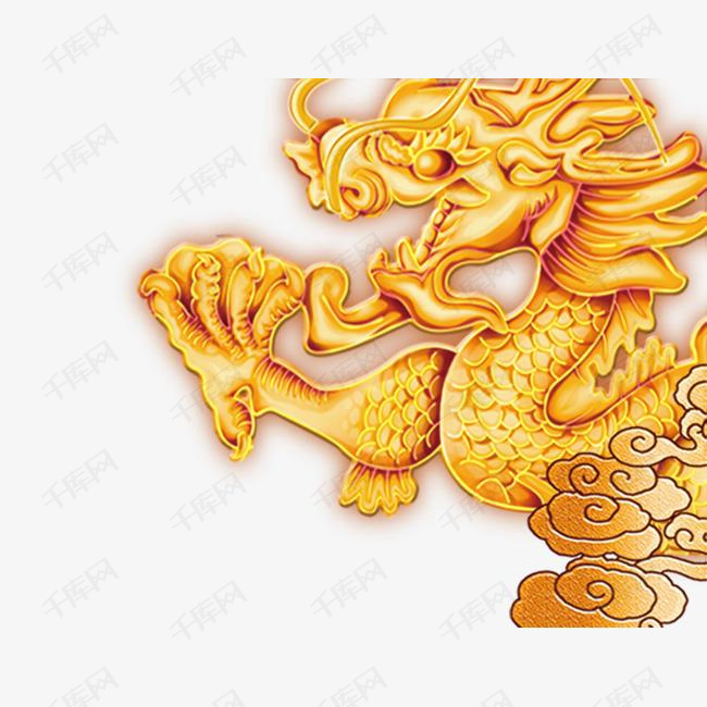 金色龙图案的素材免抠龙头部金色雄壮png