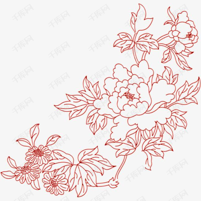 红色手绘的牡丹花的素材免抠牡丹花手绘红色png素材
