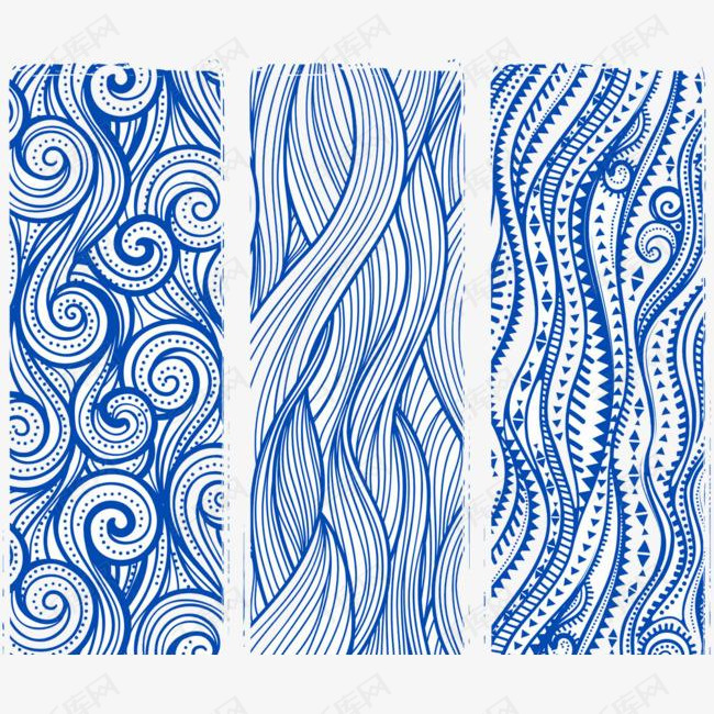 三种水纹线条的素材免抠线条水纹蓝色图案水纹线条