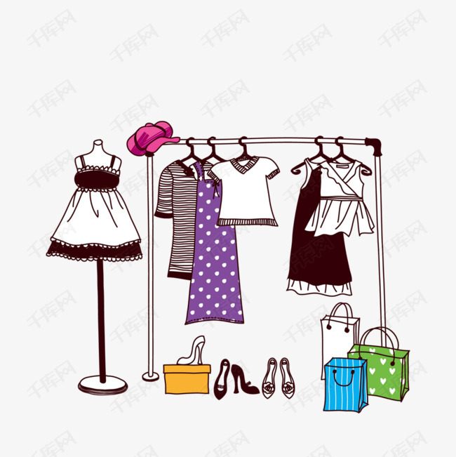 手绘衣服的素材免抠手绘画衣服鞋子矢量矢量图装饰