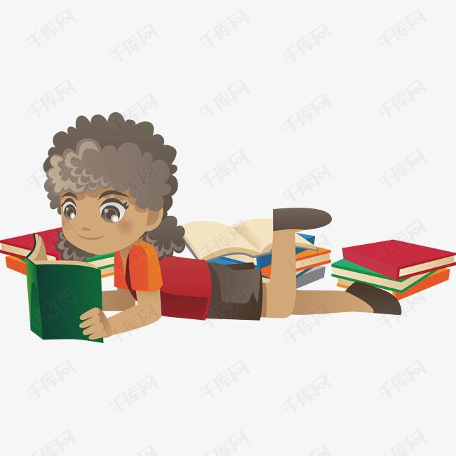 趴着的小孩的素材免抠男孩看书学习卡通人物矢量图趴着的小孩