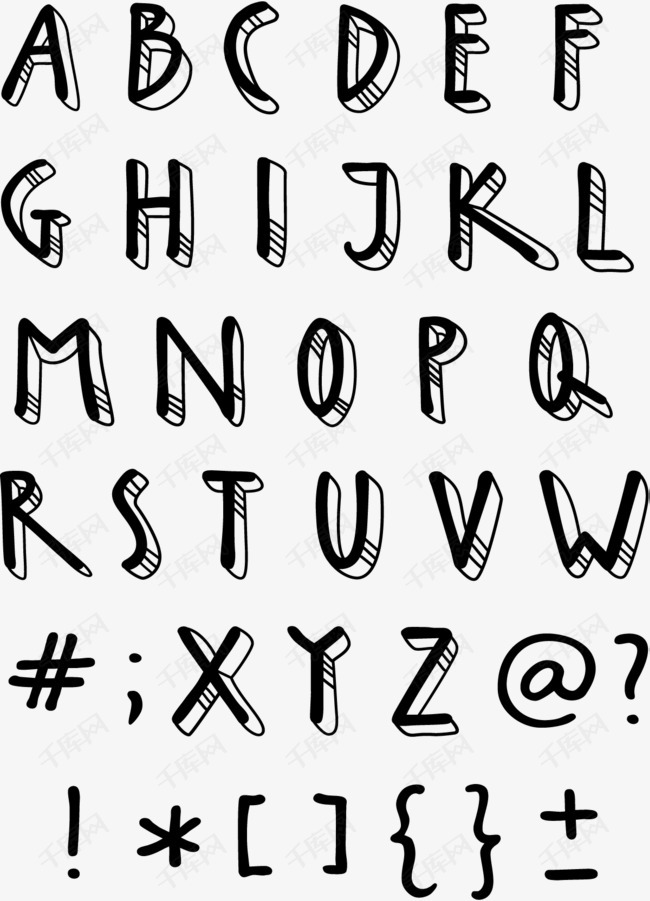 手绘英文字母艺术字的素材免抠矢量素材手绘艺术字英文字母标点符号