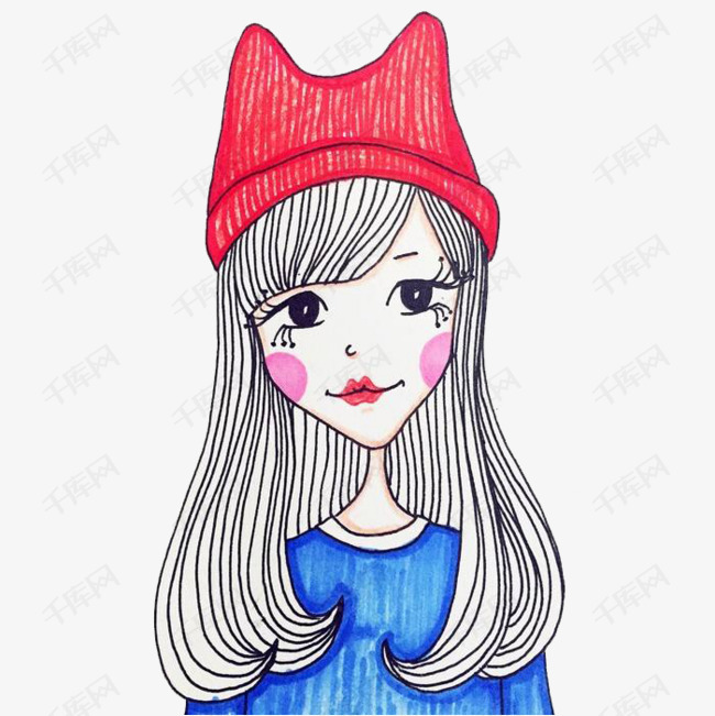 手绘可爱美女素材