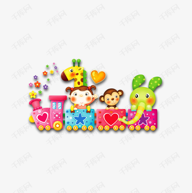 可爱卡通儿童动物坐小火车素材图片免费下载_高清卡通
