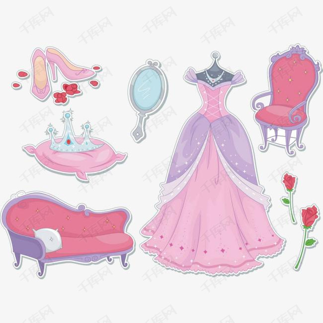 卡通公主裙的素材免抠卡通公主裙高跟鞋花朵