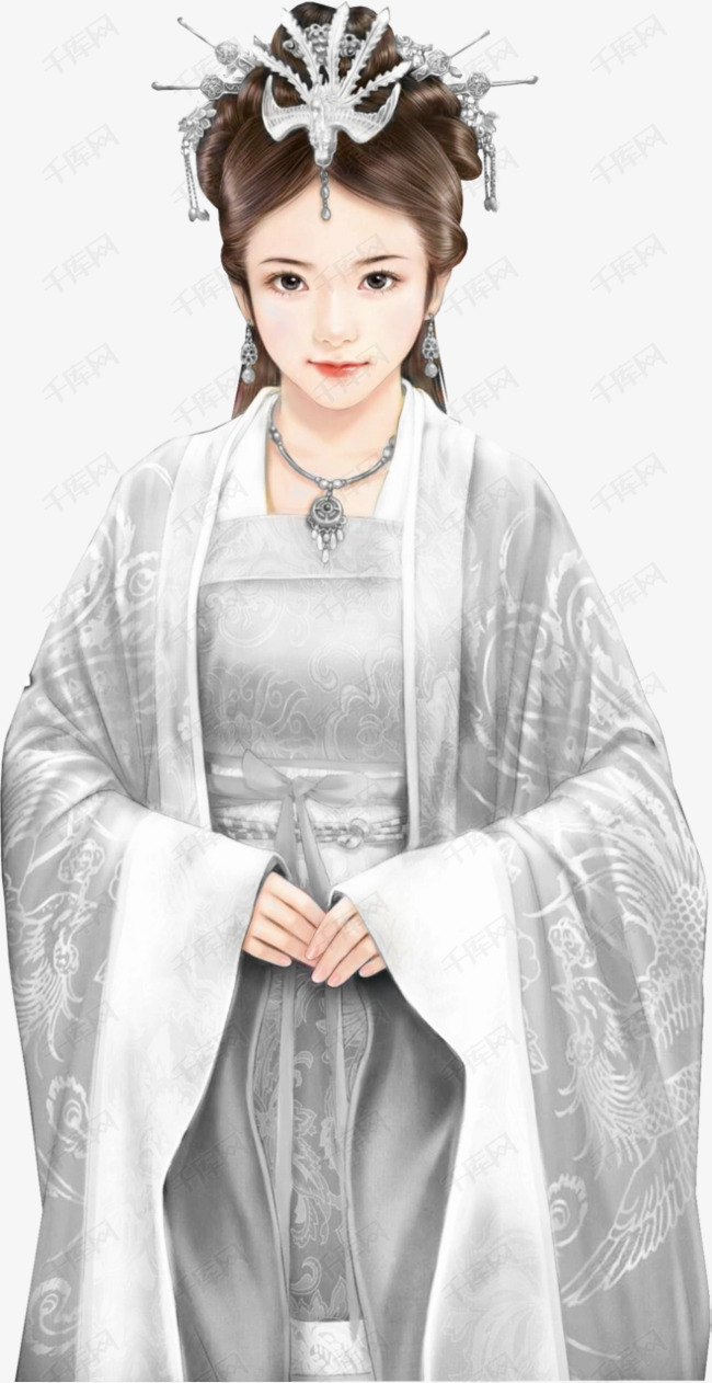 白色古代古典宫廷后宫美女手绘的素材免抠古代古风美女手绘后宫