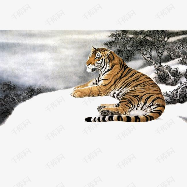 雪地里的虎的素材免抠老虎国画水墨画中国风水墨虎